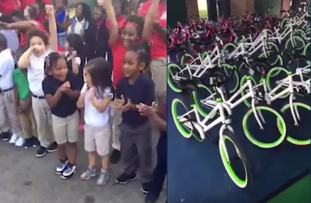 Students get new bikes at Pepperidge Elementary School