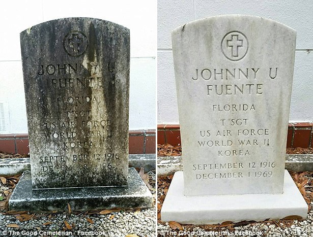 Veteran tombstones after being cleaned by Andrew Lumish