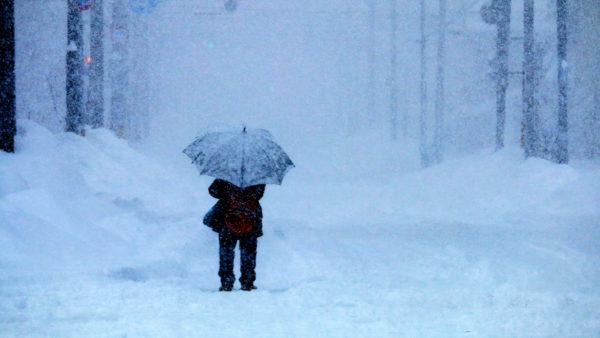 Surgeon walks in blizzard