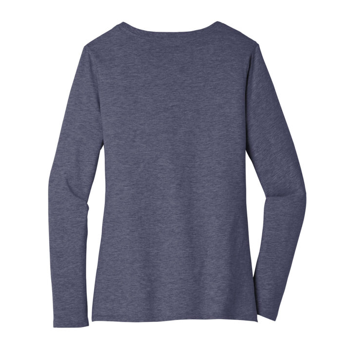 Love Button Heather Navy Long Sleeve Women's V-Neck